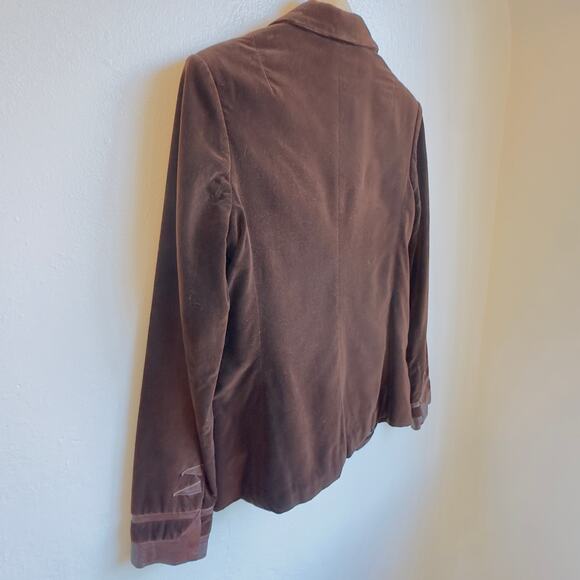 Vintage Sears Velvet Blazer Chocolate Brown Leather Detail Western Jacket 12 - Picture 2 of 10